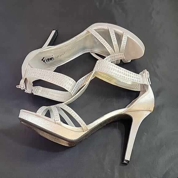 FIONI NIGHT WOMEN"S SATIN STILETTOS HEEL PEEP TOE PLASFORM  RHINESTONES SANDAL - Picture 11 of 16